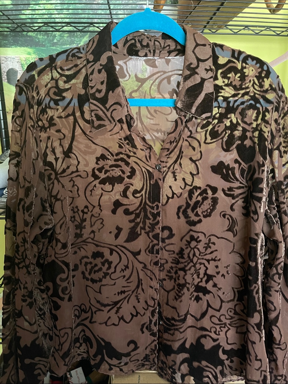 Brown Floral Burnout Button-Down Shirt